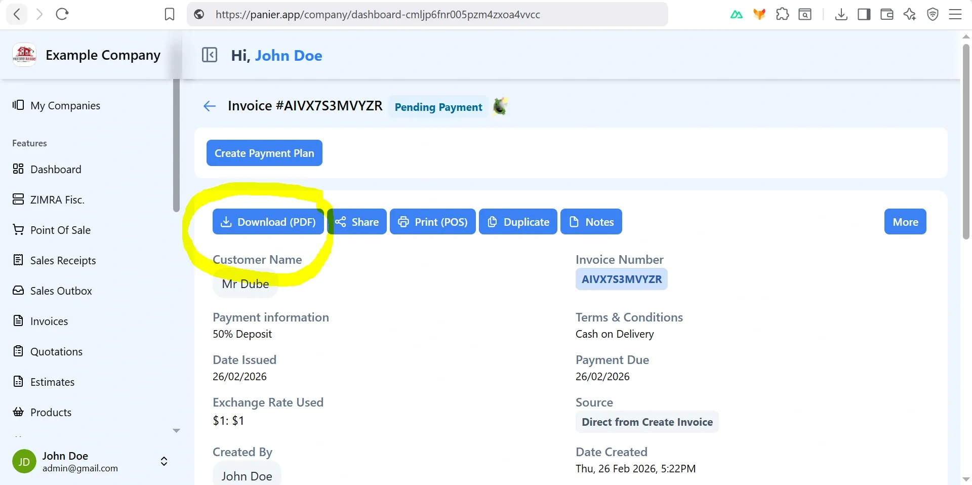 Panier Download ZIMRA Fiscalised Invoice
