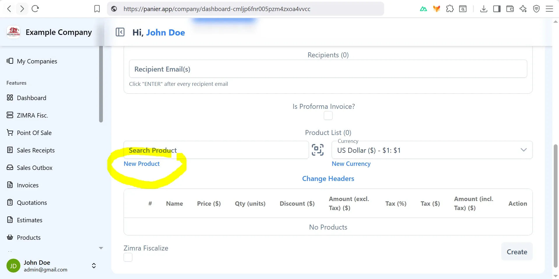 Panier add product to invoice