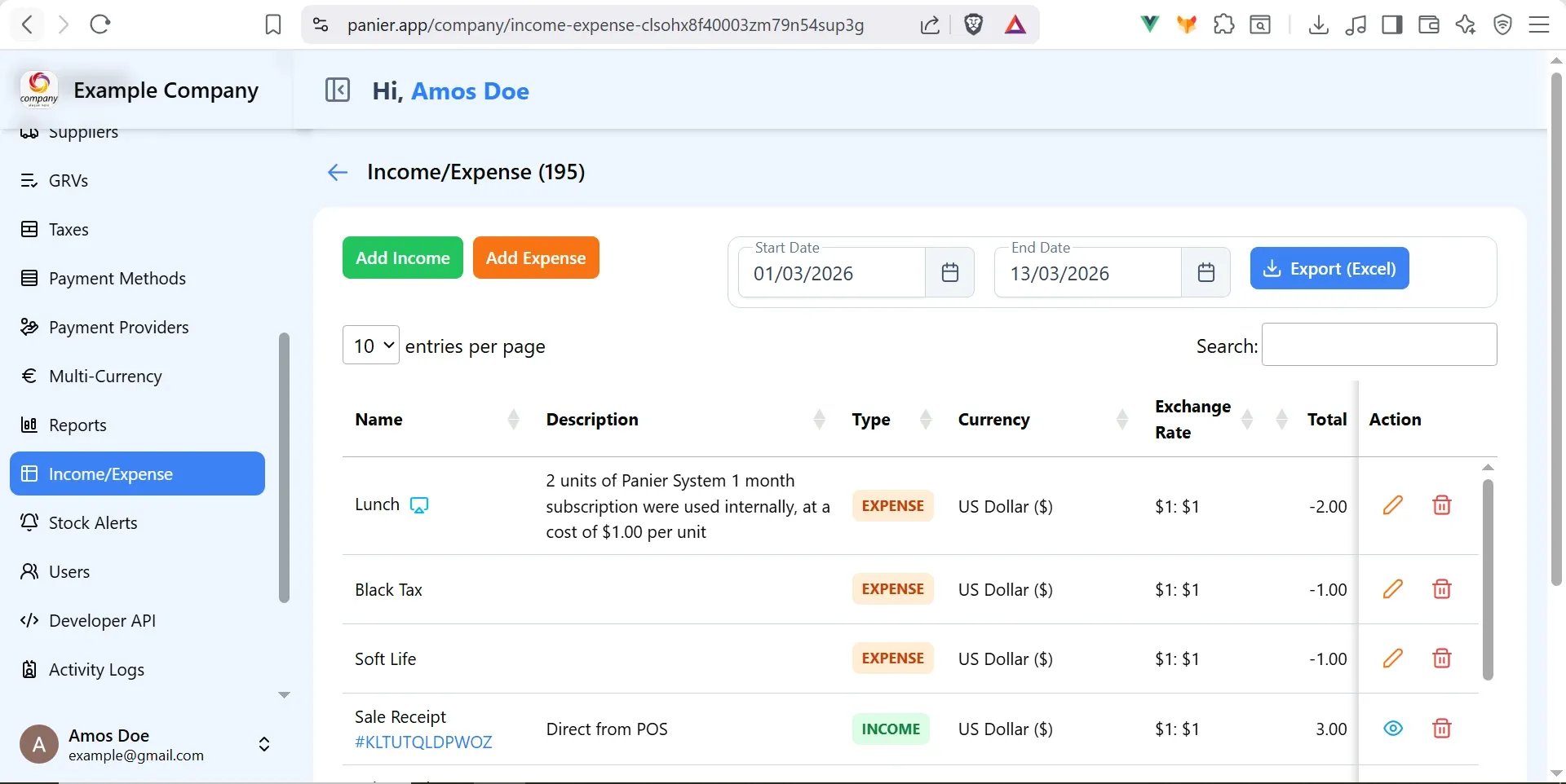 Panier Create Expense