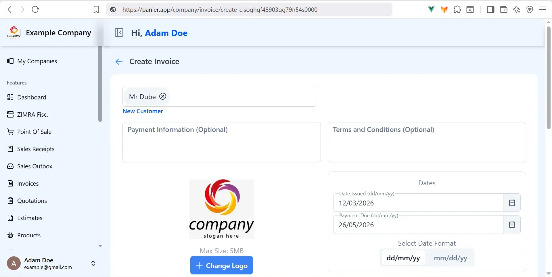 Panier Create Invoice