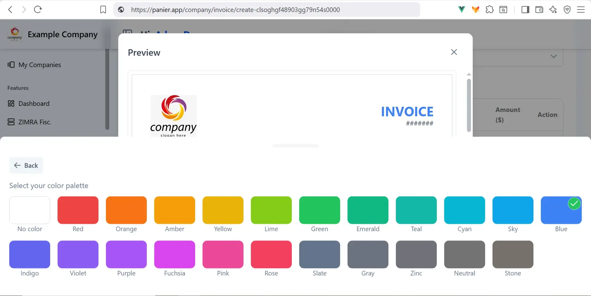Panier Invoice Choose Color Palette