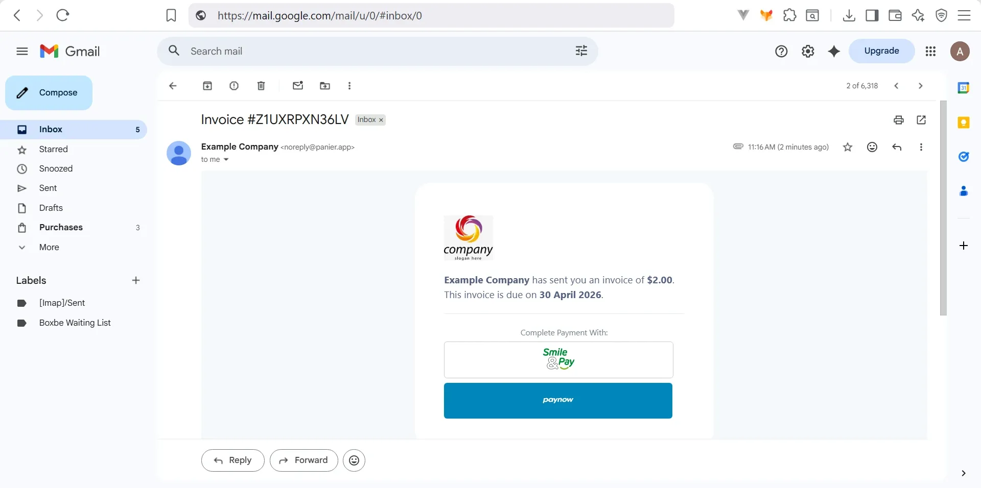 Panier Invoice Email Sent to Customer with Payment Providers Activated