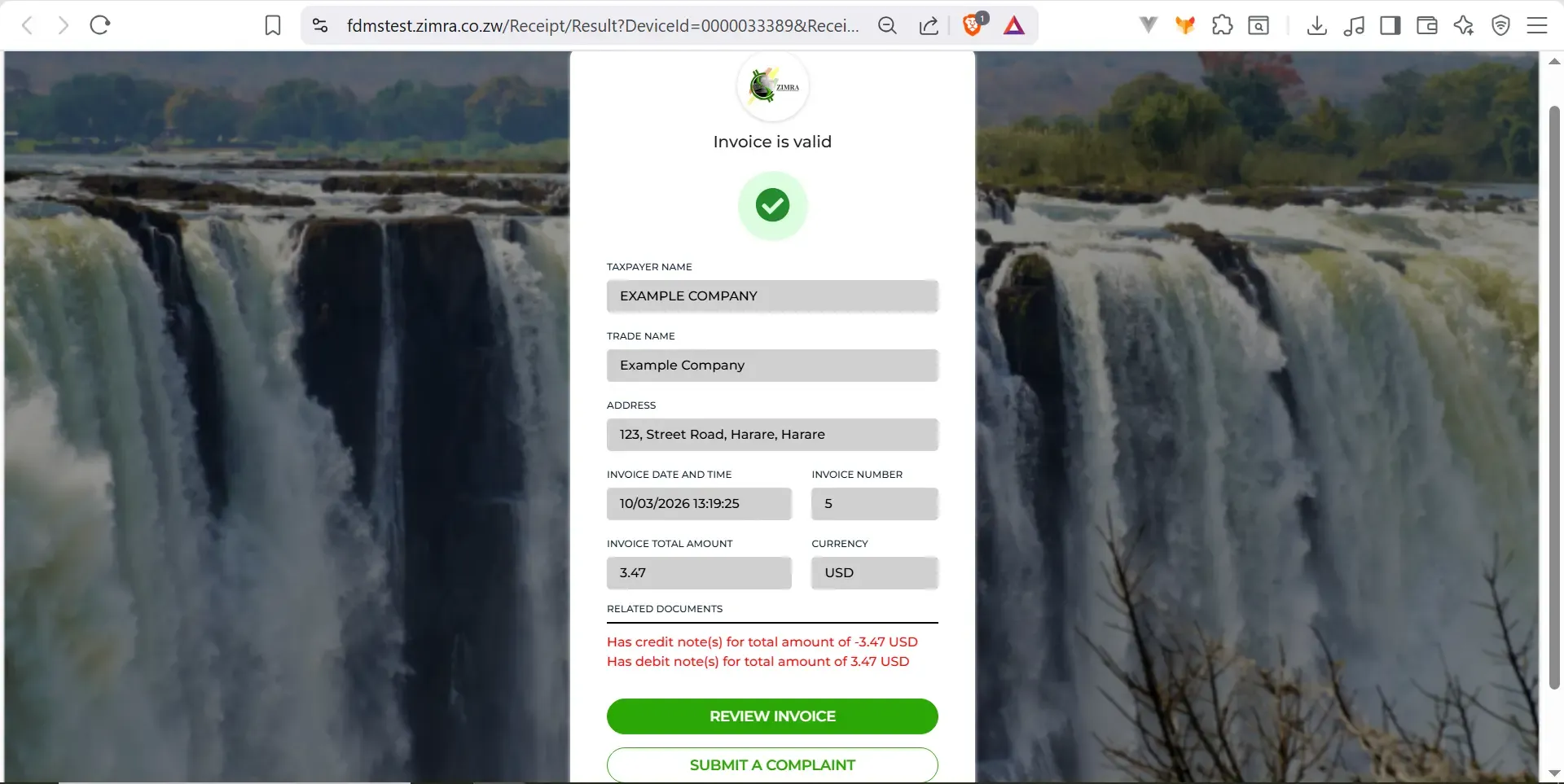 Panier ZIMRA Verification Link
